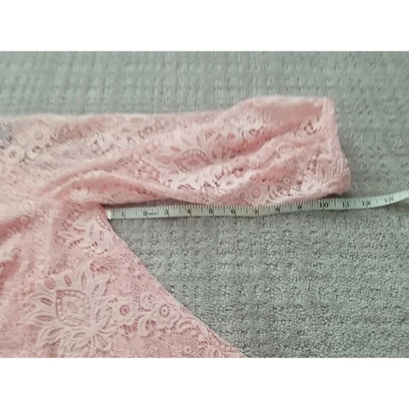 CHAPS Womens Size 12 Petite LIGHT PINK LACE Overlay 3/4 Sleeves Zip Lined Swifty - Picture 8 of 9